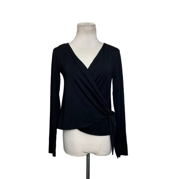 Velvet black long sleeves faux wrap top size Small - Picture 8 of 13
